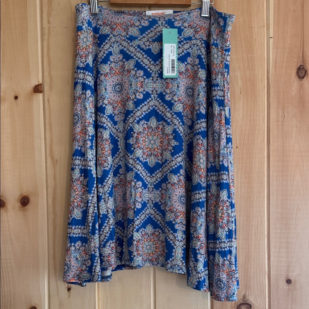 Renee C. Made in USA Jessica Printed Swing Skirt Blue